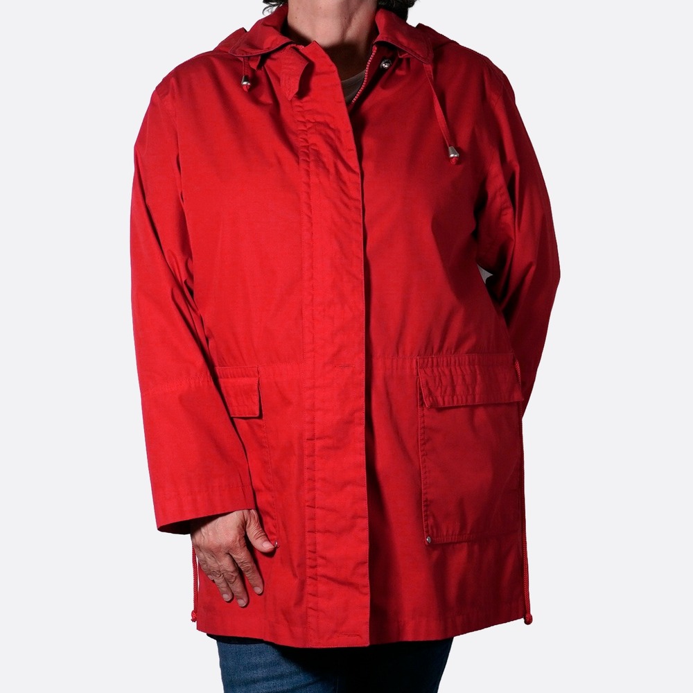 Innovations by Izzi Crimson Red Utility Jacket Plus 1X 2X Removable Hood Anorak